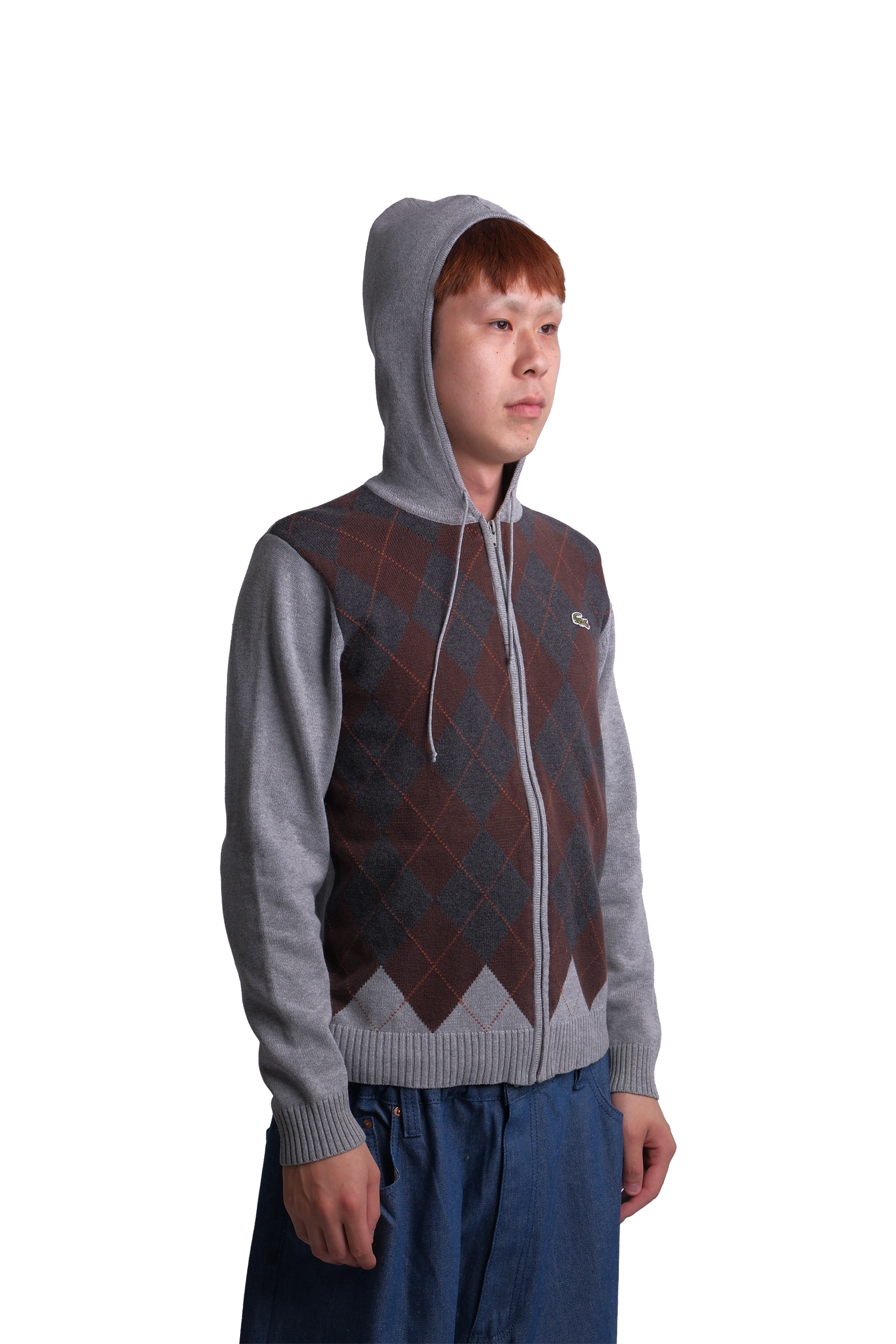 DKNY Argyle Knit Hoodie / Custom Lacoste Patch