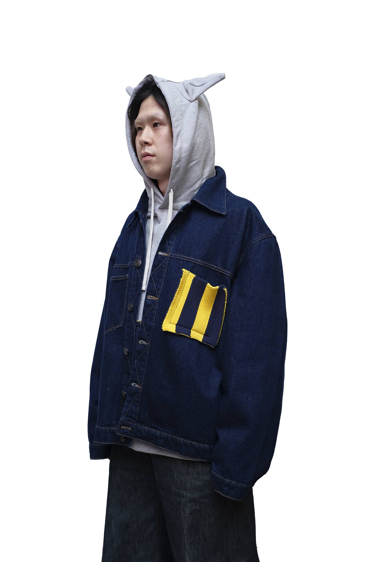 CARGO DENIM JACKET WITH KNIT PATCH