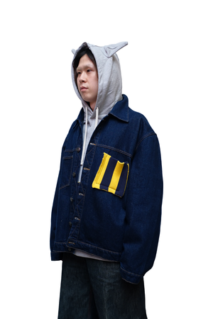 CARGO DENIM JACKET WITH KNIT PATCH