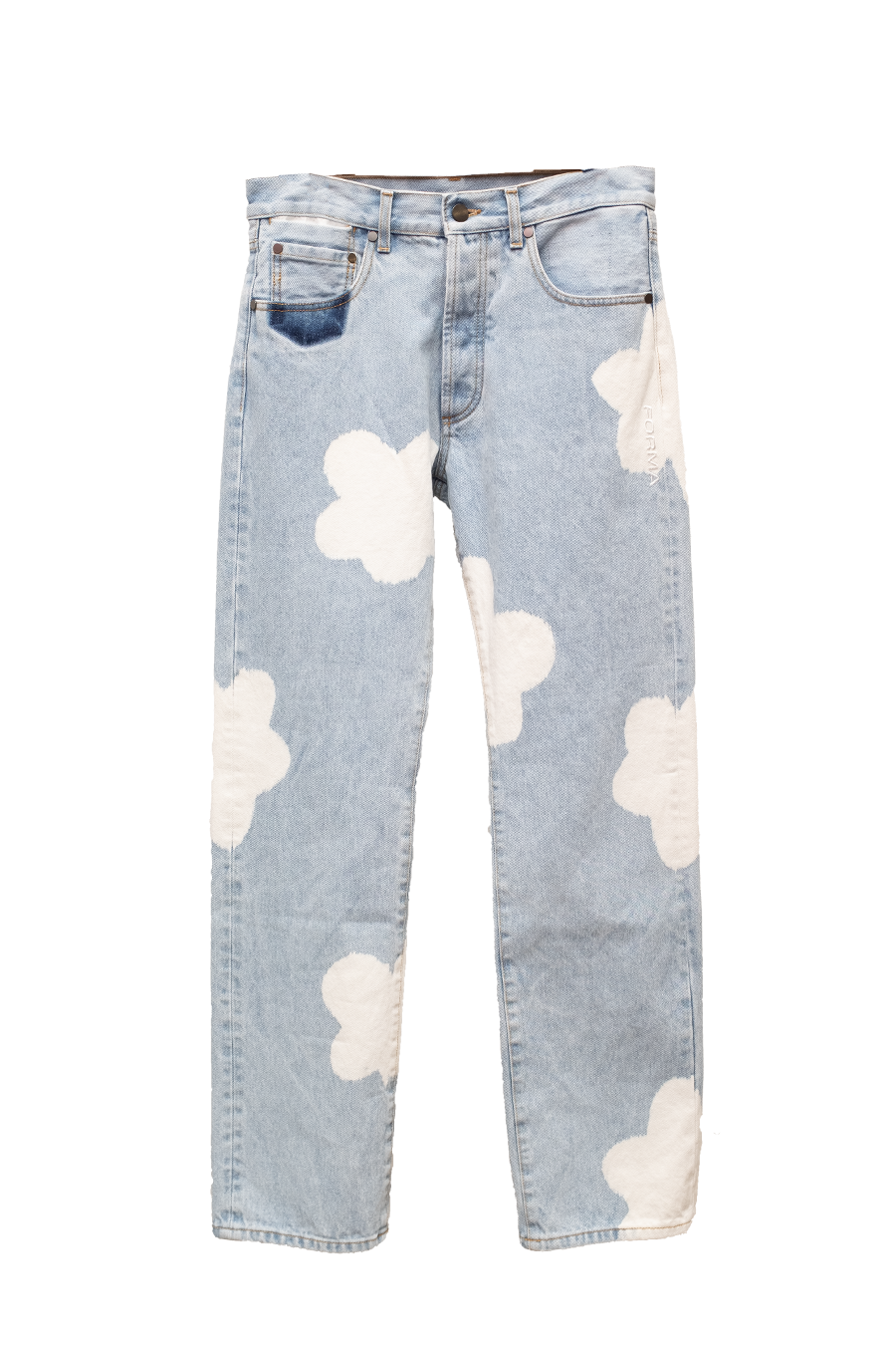 BLEACHED FLOWERS GHOST POCKETS DENIM PANTS