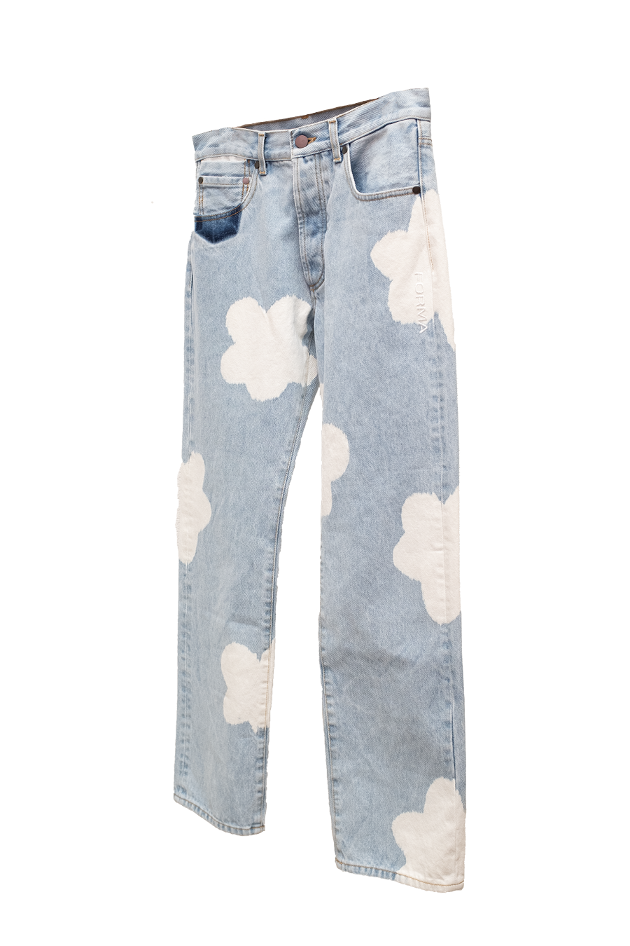 BLEACHED FLOWERS GHOST POCKETS DENIM PANTS